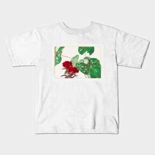 Vintage Sweet William Ears Flowers and Elephant ears leaves Japanese flower art Kids T-Shirt